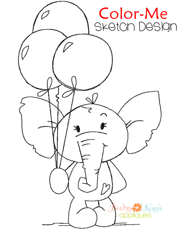 Birthday Elephant Sketch {Four Sizes} - Image 2