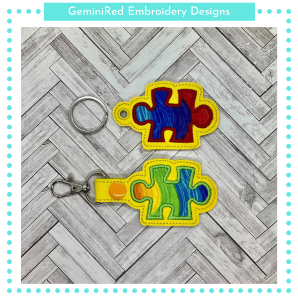 Appliqué Puzzle Piece Key Fob {Eyelet & Snap}