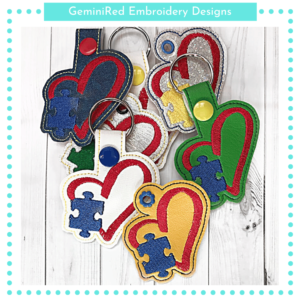 Autism Heart Puzzle Piece Key Fob {Eyelet & Snap}