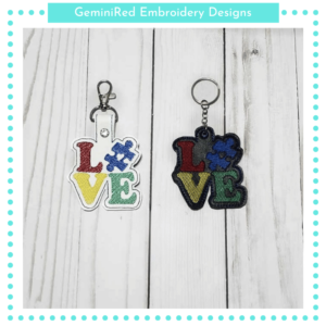 Autism Love Puzzle Piece Key Fob {Eyelet & Snap}