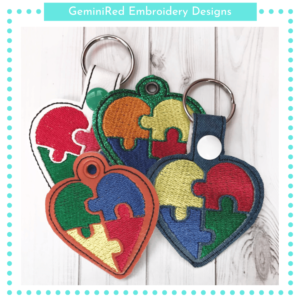 Autism Puzzle Piece Heart Key Fob {Eyelet & Snap}