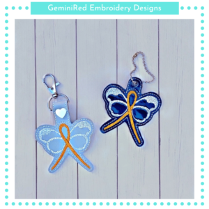 Awareness Butterfly Ribbon Key Fob {Eyelet & Snap}