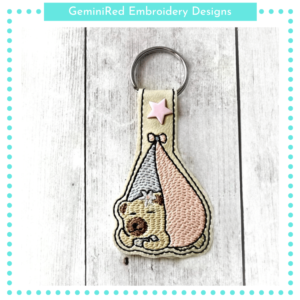 Baby Girl Sleeping Bear Sketch Key Fob {Eyelet & Snap}