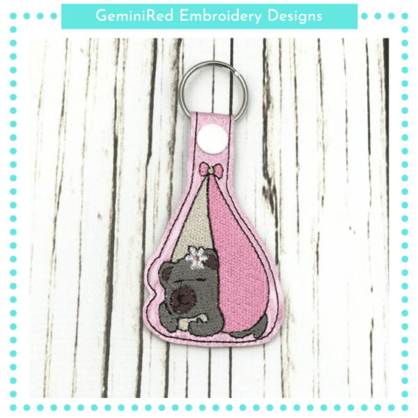 Baby Girl Sleeping Bear Key Fob {Eyelet & Snap} - Image 2