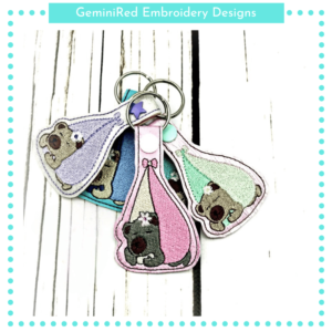 Baby Girl Sleeping Bear Key Fob {Eyelet & Snap}