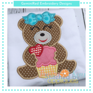 Bear Girl Holding Cupcake {Four Sizes}