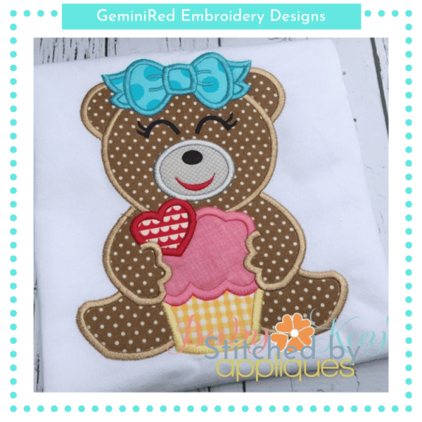 Bear Girl Holding Cupcake {Four Sizes}