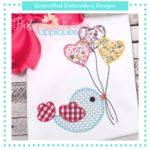 Bird Holding Heart Balloons {Four Sizes}