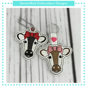 Cow with Bow Key Fob {Eyelet & Snap}