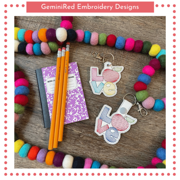 LOVE Apple Sketch Key Fob Set {4x4}