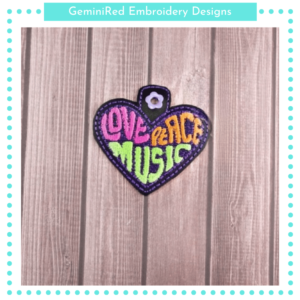 Love Peace Music Key Fob {Eyelet & Snap}