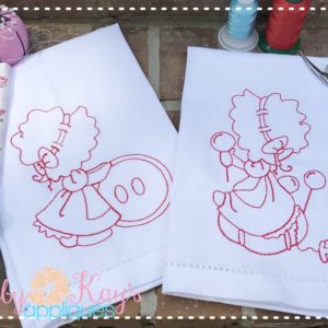 Little Sewing Girl Redwork Set {Four Sizes}