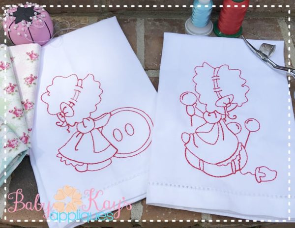 Little Sewing Girl Redwork Set {Four Sizes}