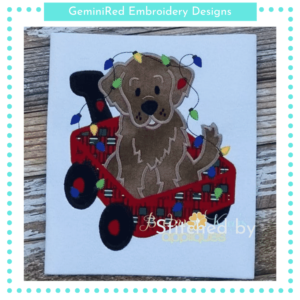 Puppy in Wagon with Christmas Lights {Five Sizes}