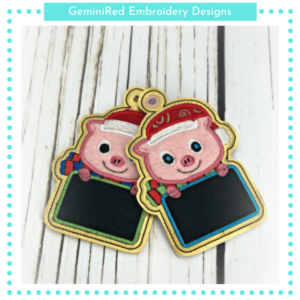 Santa Pig Gift Tag Ornament {4x4}