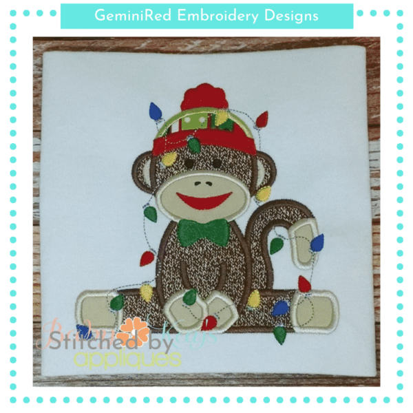 Sock Monkey Boy with Christmas Lights {Four Sizes}