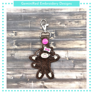 Sock Monkey Girl Key Fob {Eyelet & Snap}