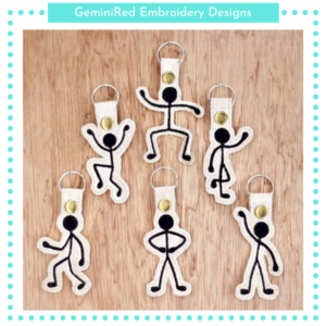 Stick Figure Dance Moves Key Fob Set {Eyelet & Snap}