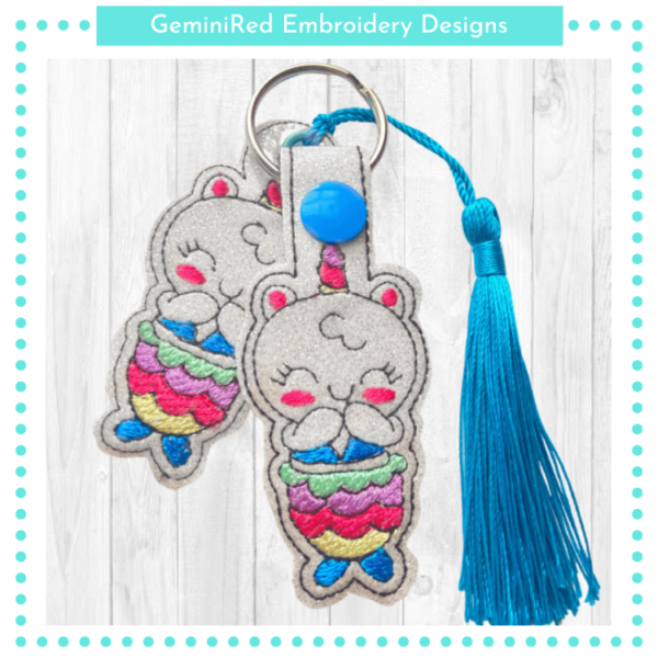 Unicorn Mermaid Kawaii Key Fob {Eyelet & Snap} - Image 2