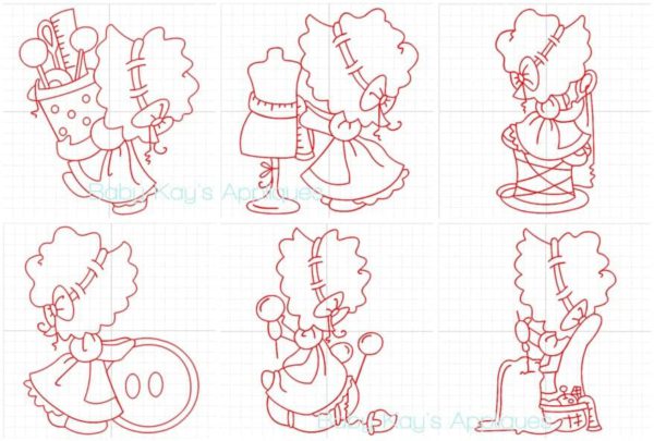 Little Sewing Girl Redwork Set {Four Sizes} - Image 2
