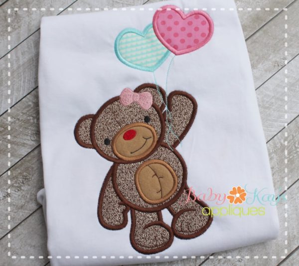 Girl  Bear with Heart Balloons {Three Sizes}
